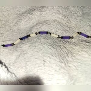 Sterling silver purple and white jade tube bracelet